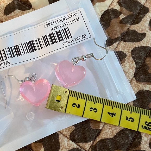 Boho Heart Drop Dangle Pink Lucite Earrings - Picture 5 of 5